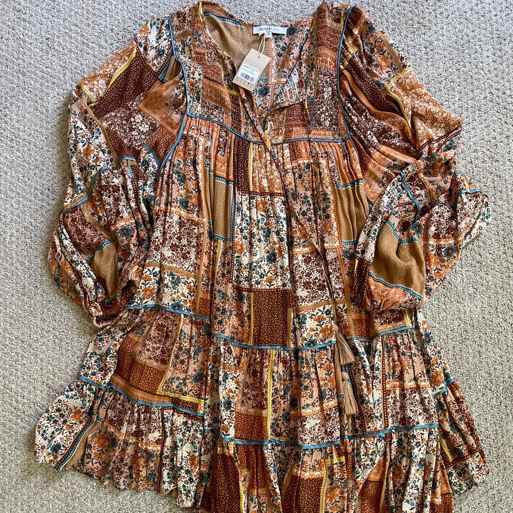 Patchwork Pattern Long Sleeve Dress